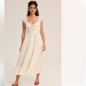 Sweet Summer Midi Dress oy For Love & Lemons Elegant Lace Trim White Sz L $223